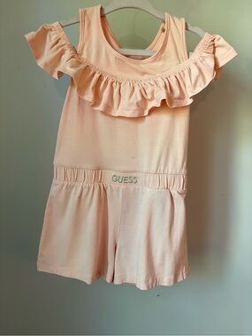 GUESS Peach Ruffle-Front Girls Romper